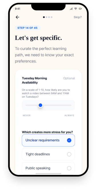 Step 14 of 45 onboarding overload